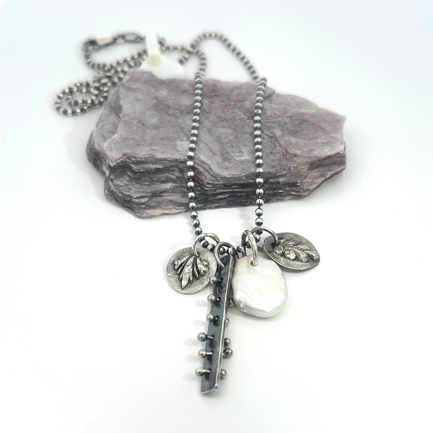 Keshi Pearl Silver Charm Necklace