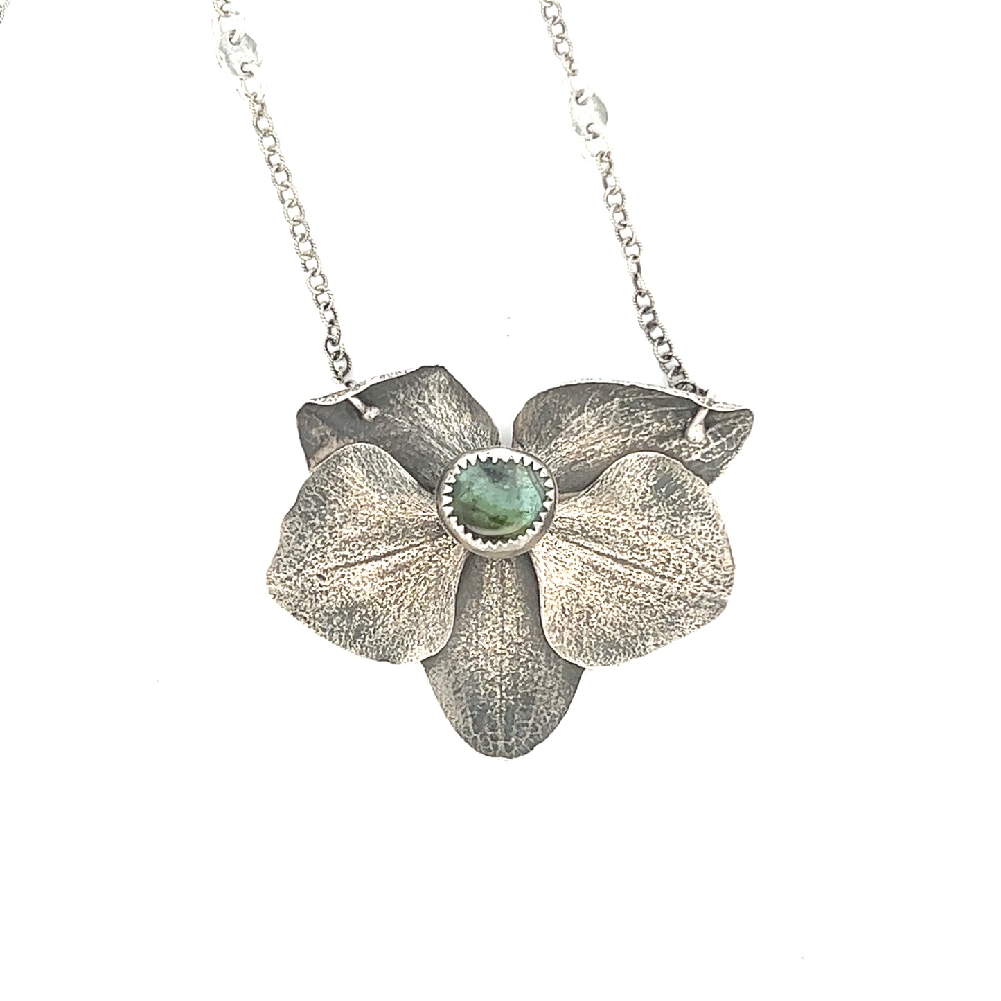 Cast Sterling Orchid Blossom Necklace with Tourmaline