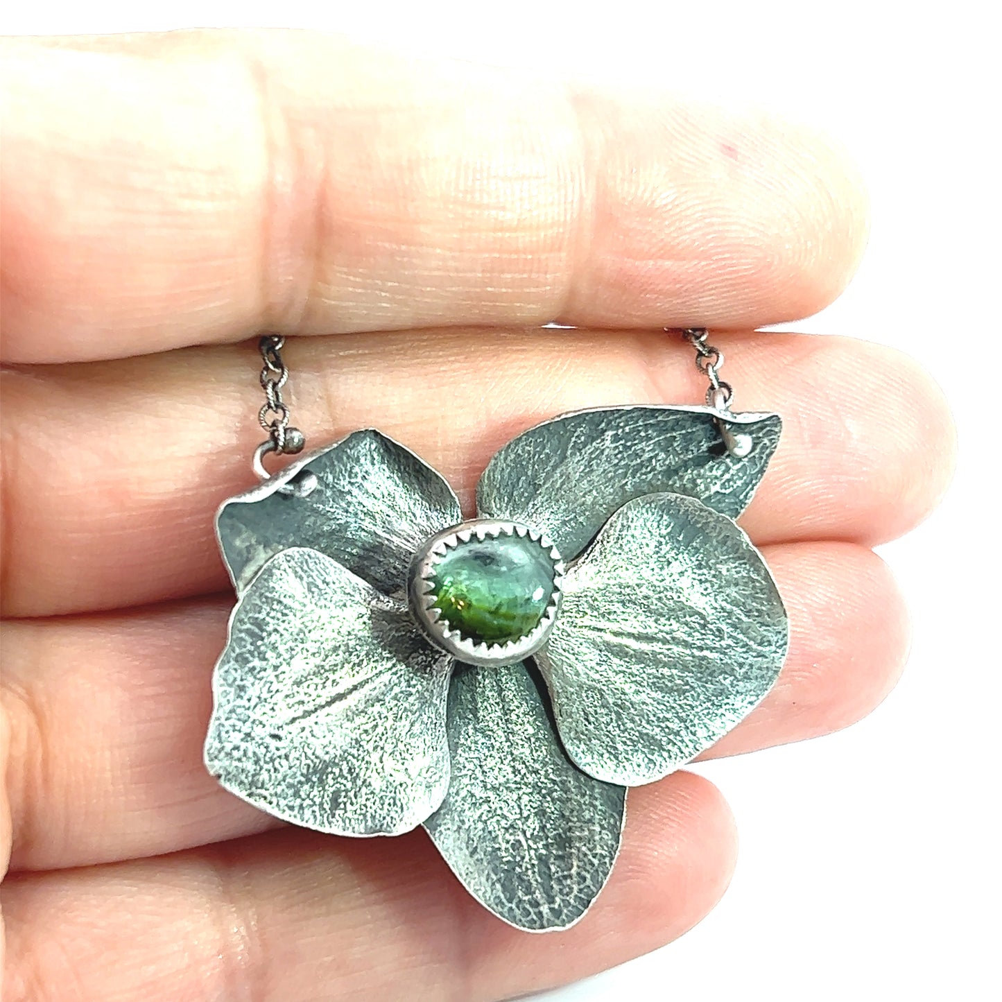 Cast Sterling Orchid Blossom Necklace with Tourmaline