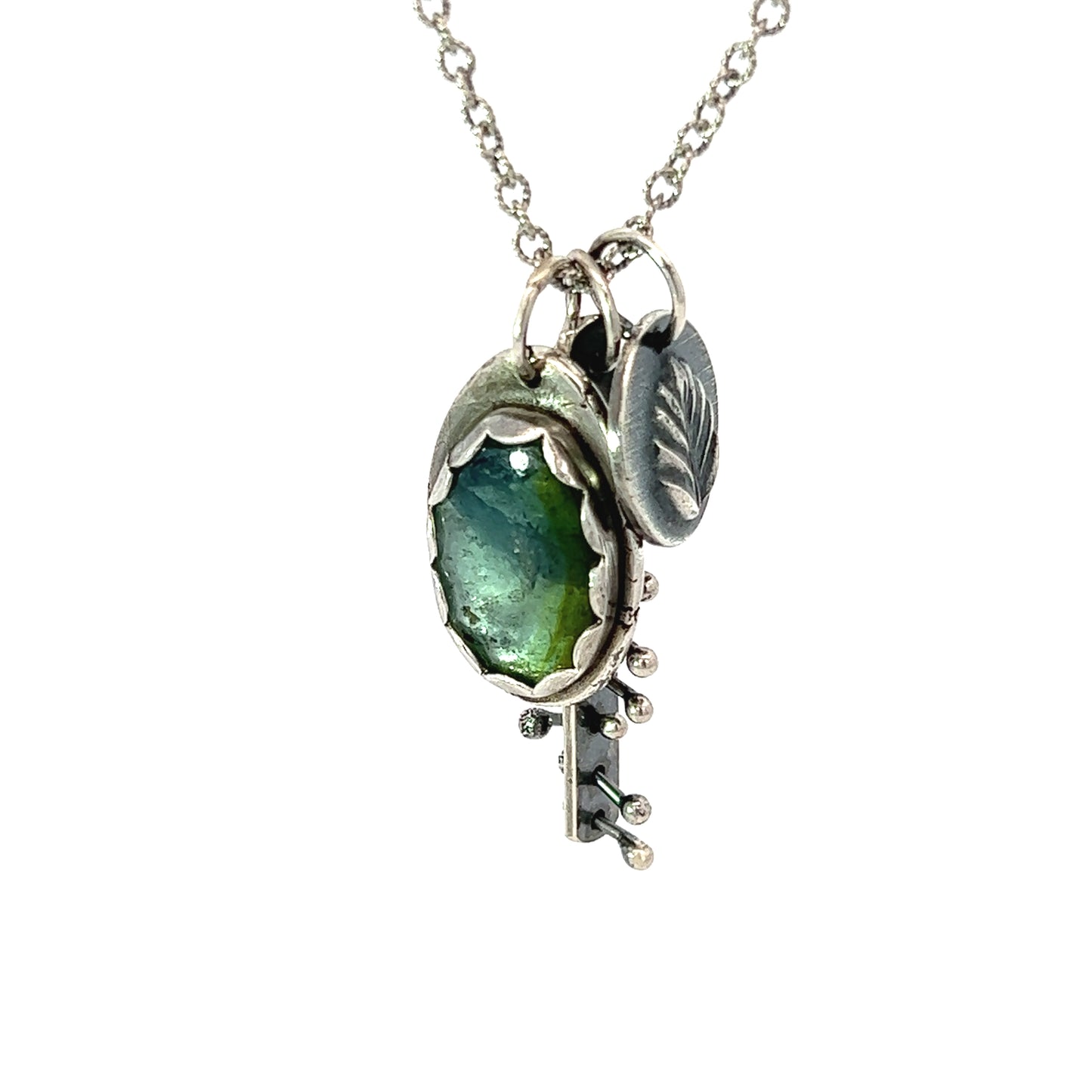 Tourmaline Silver Charm Necklace