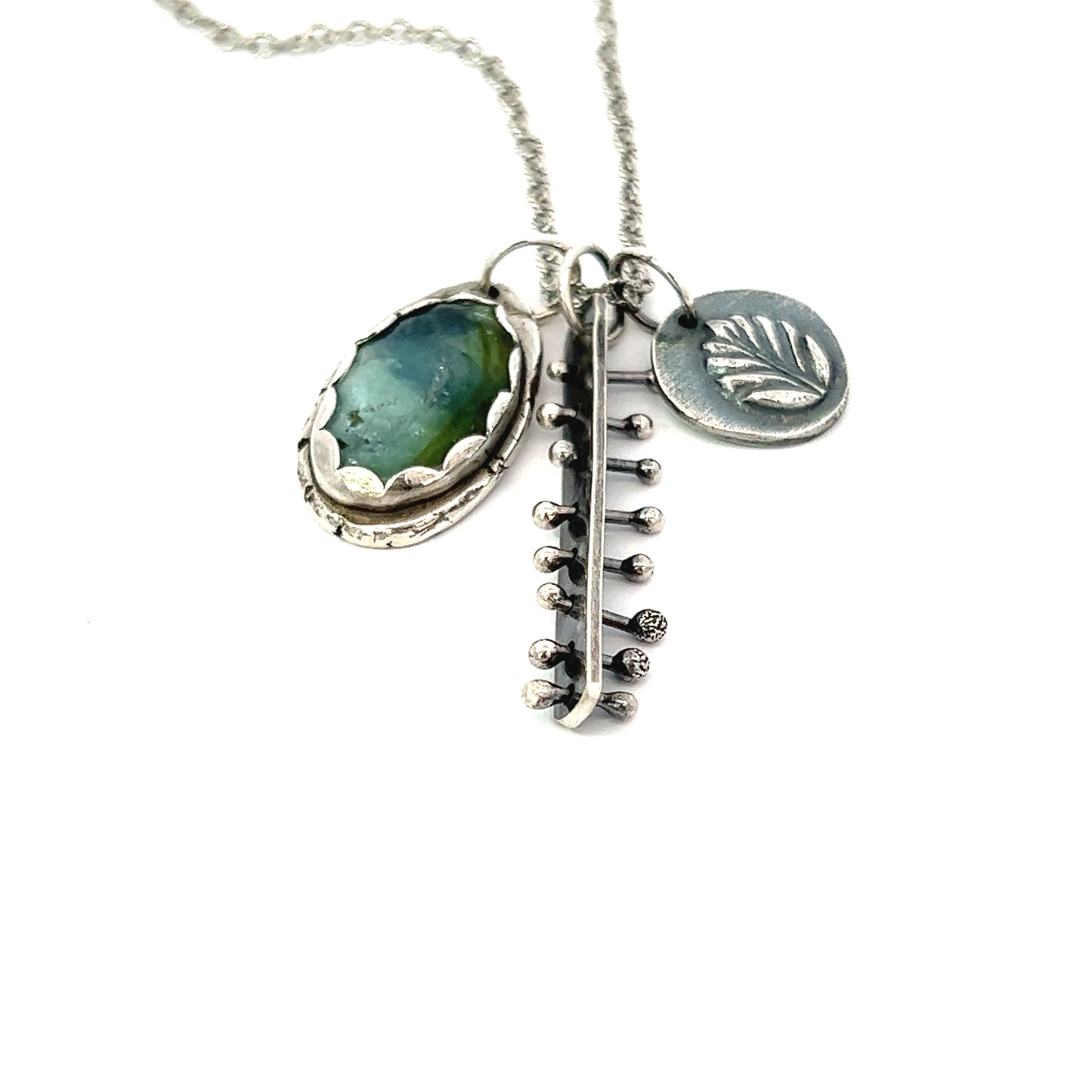 Tourmaline Silver Charm Necklace