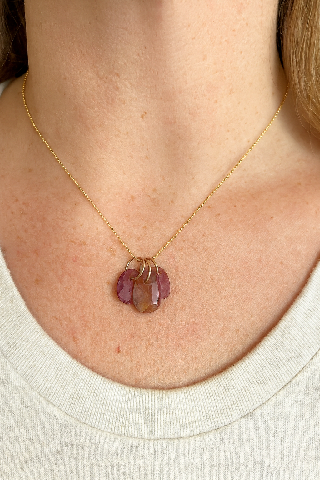 Trio Pink Tourmaline Charm Necklace