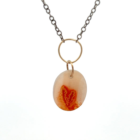 Orange Dendritic Agate Mixed Metal Necklace