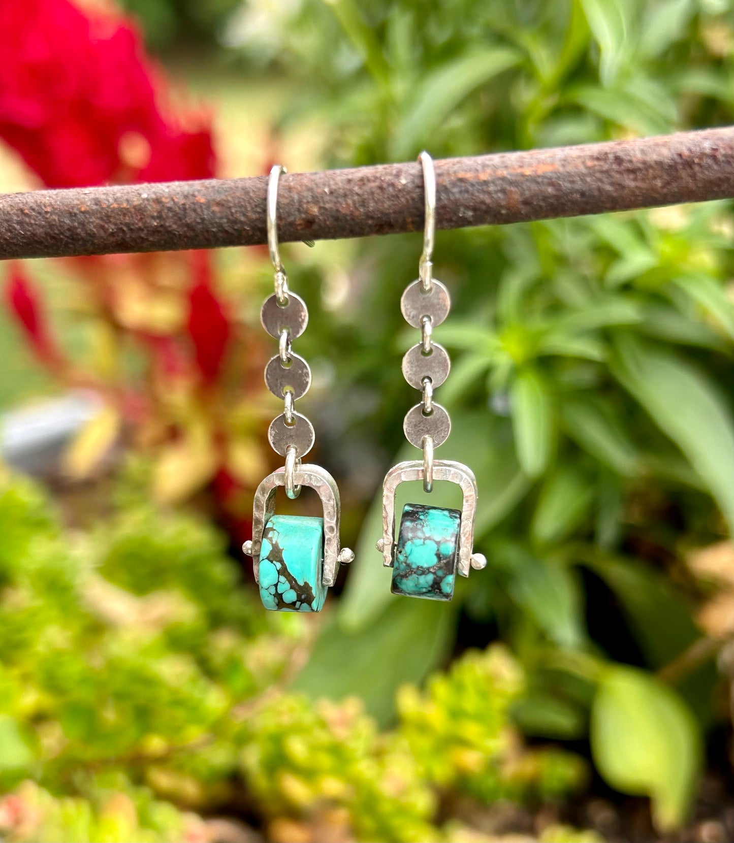 Turquoise and Sterling Wheel Earrings