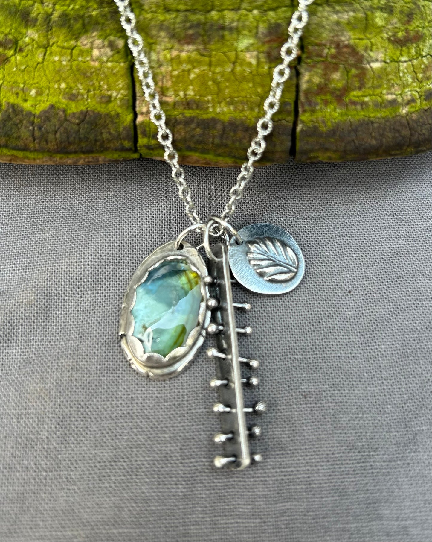 Tourmaline Silver Charm Necklace