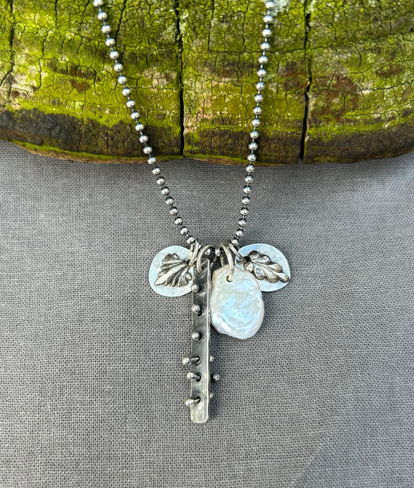 Keshi Pearl Silver Charm Necklace