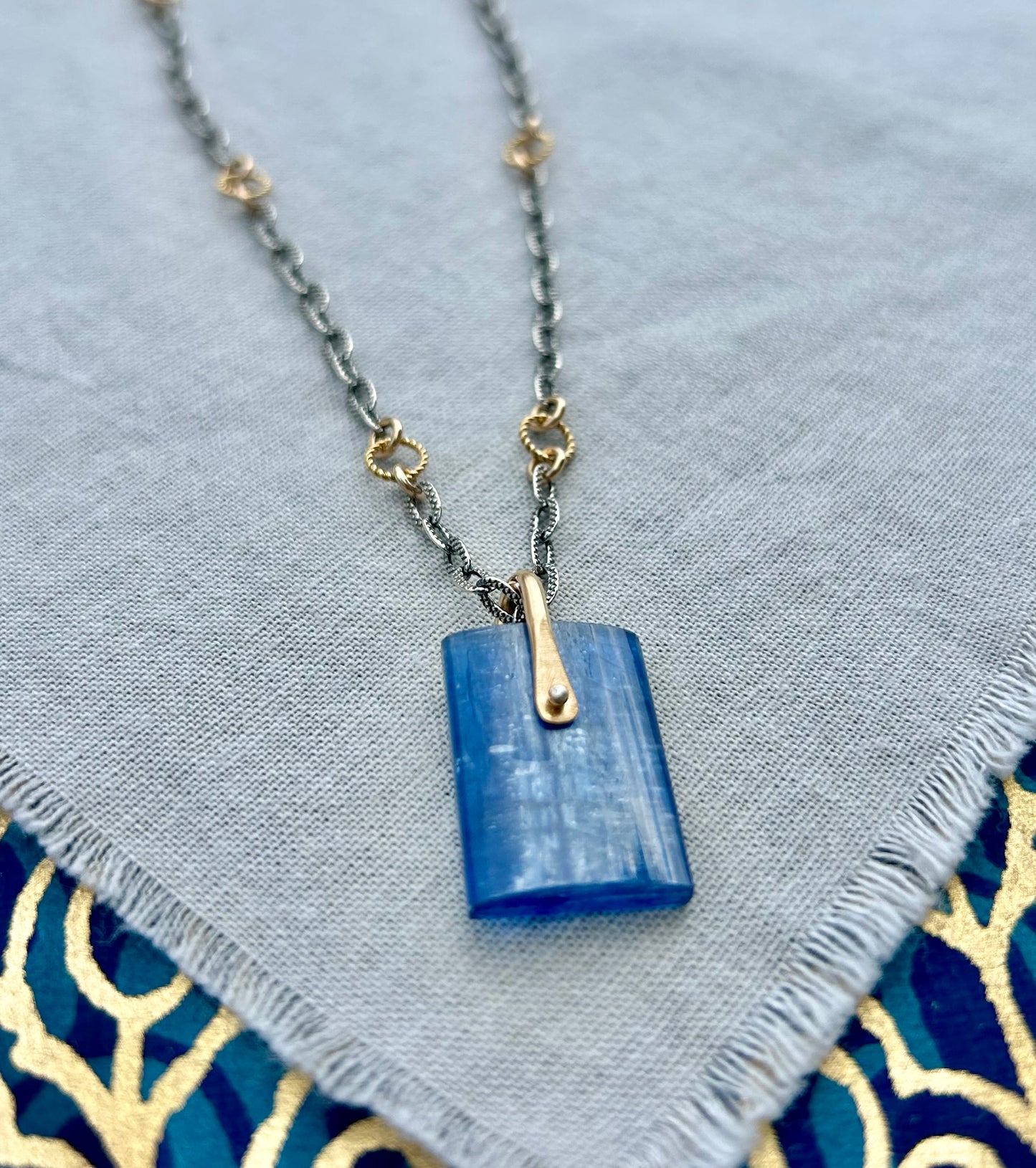 Kyanite Slice Mixed Metal Necklace