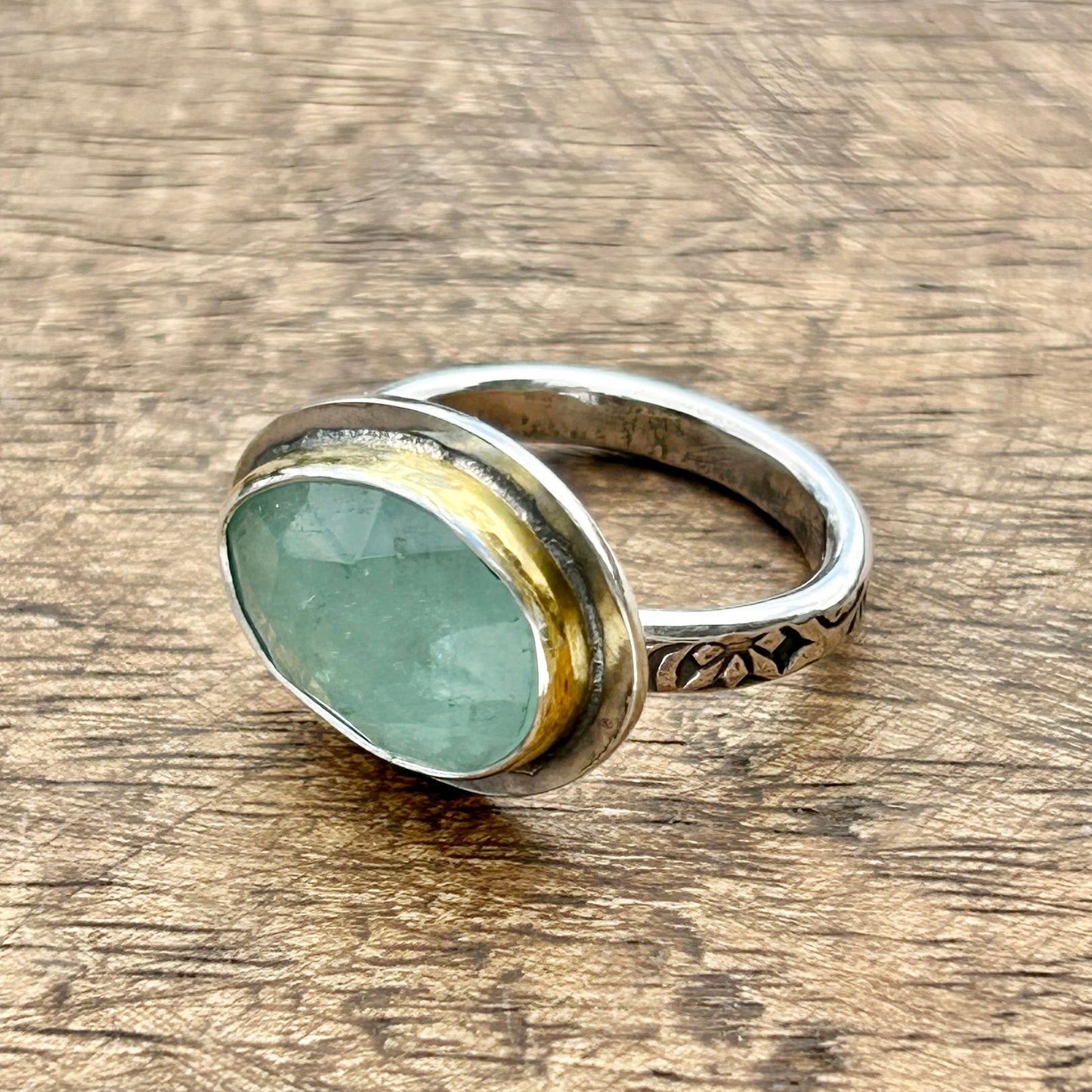 24kt Gold and Aquamarine Sterling Ring