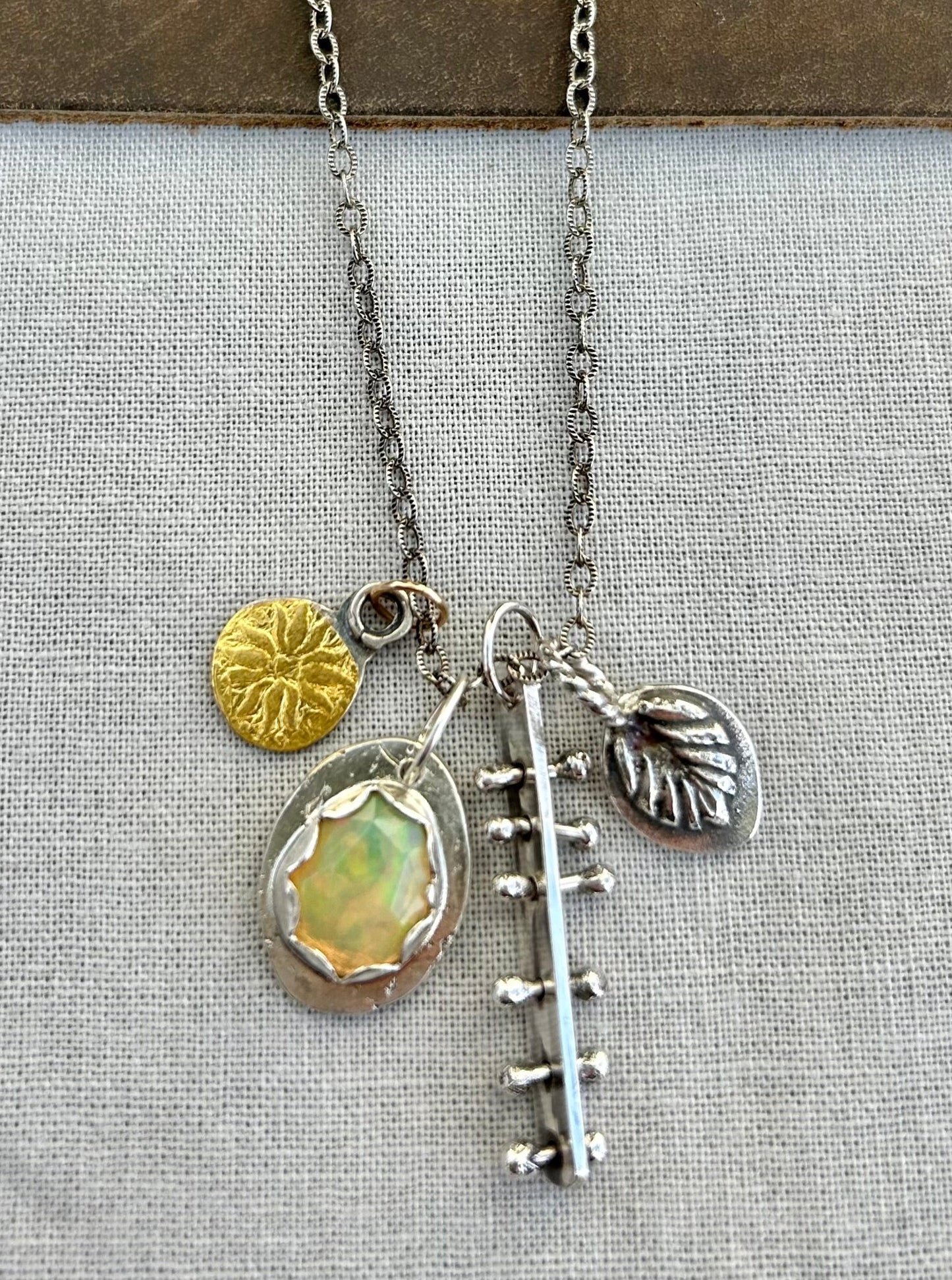 Sterling Silver Opal Charm Necklace