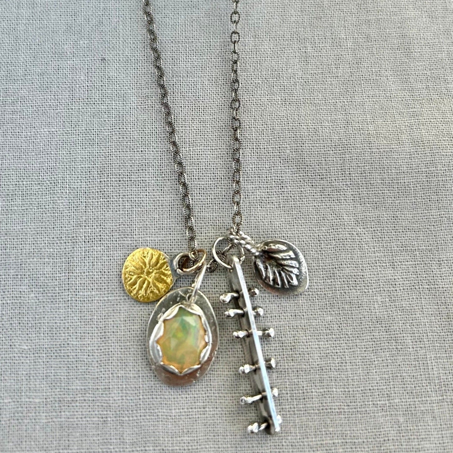 Sterling Silver Opal Charm Necklace
