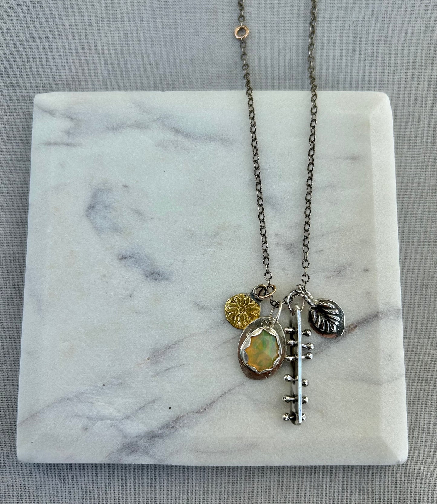Sterling Silver Opal Charm Necklace