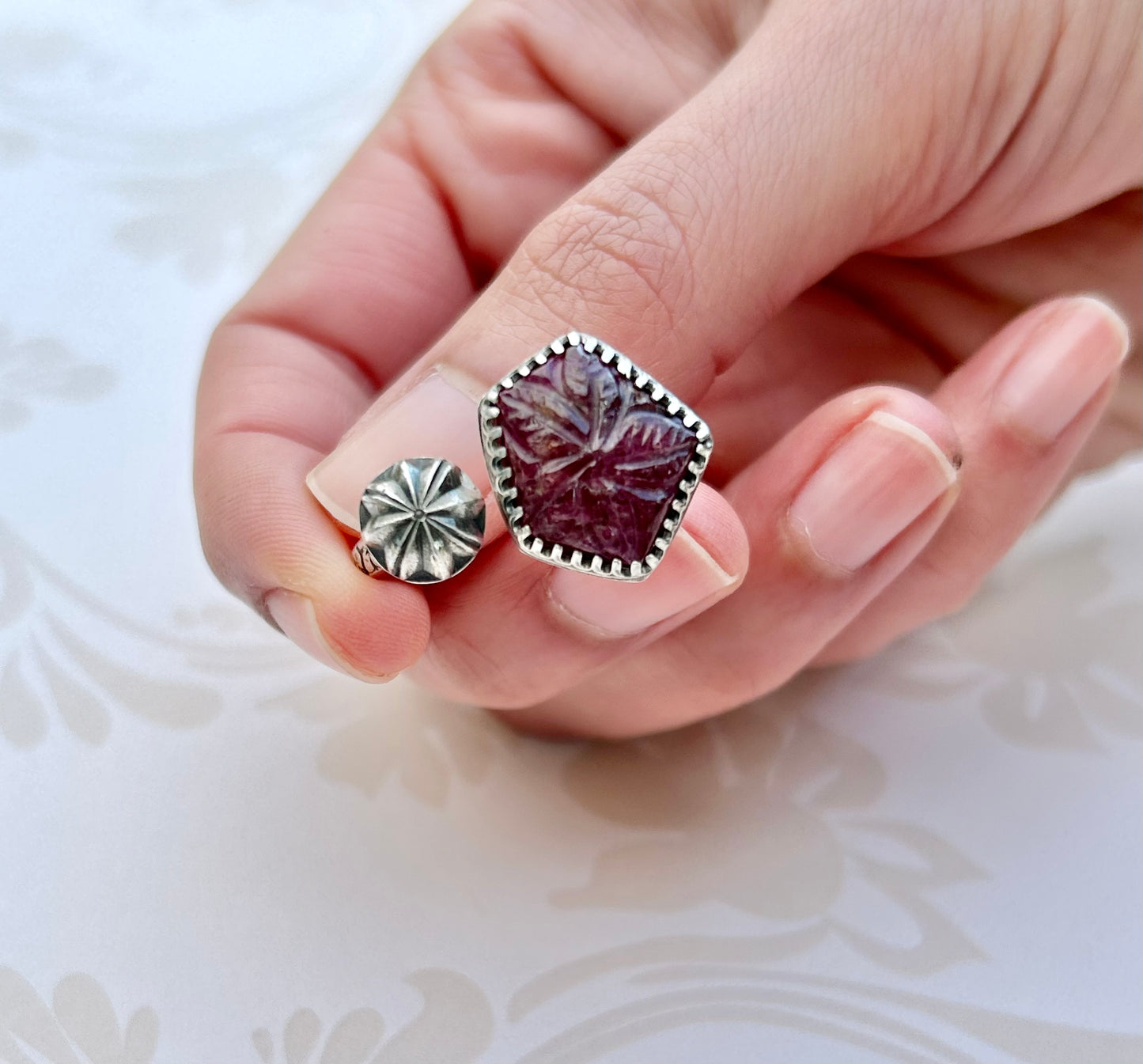 Carved Pink Tourmaline Ring