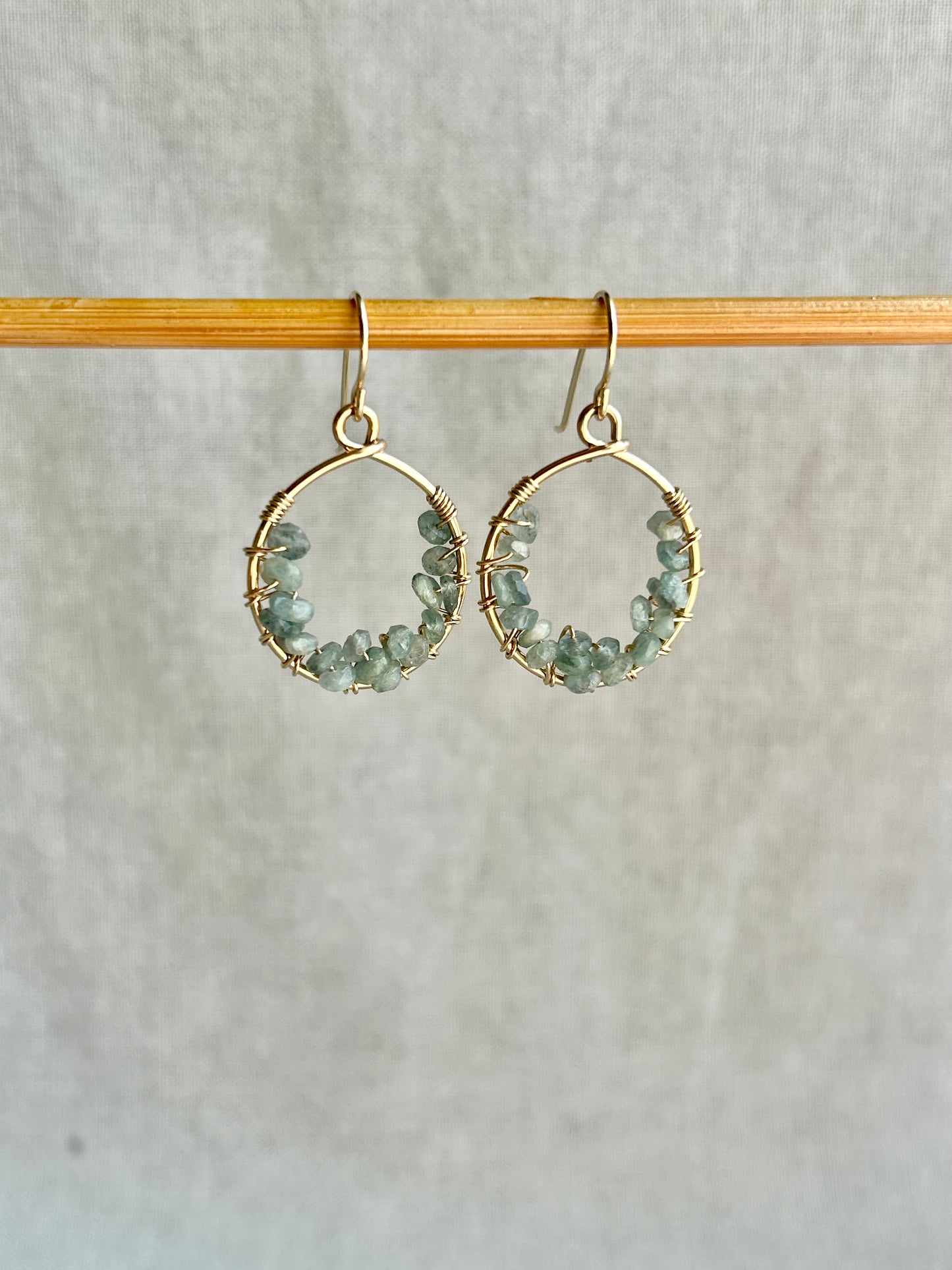 Gold Aquamarine Hoop Earrings