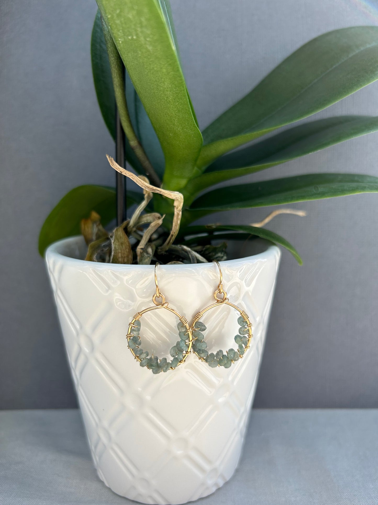 Gold Aquamarine Hoop Earrings