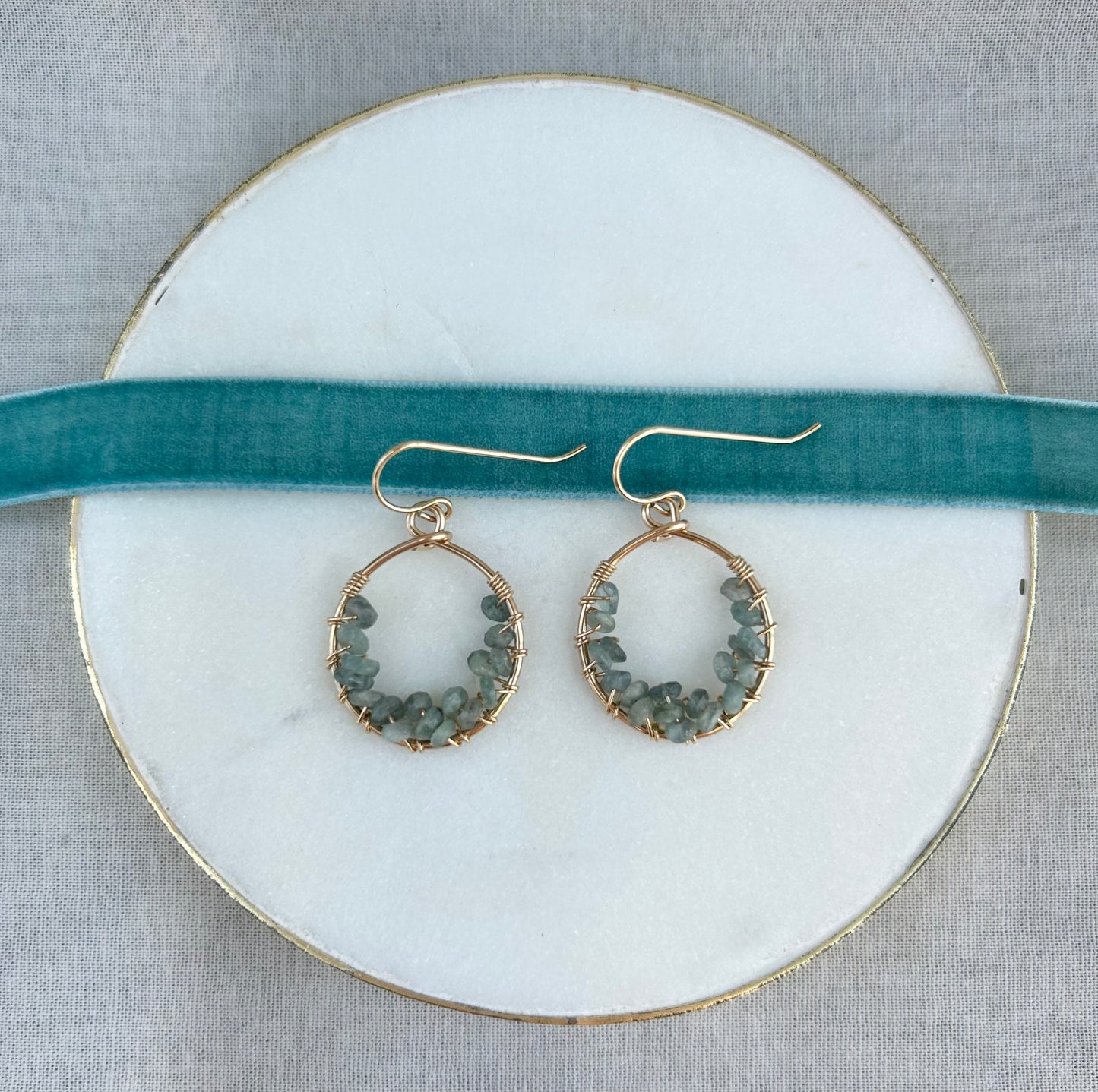 Gold Aquamarine Hoop Earrings