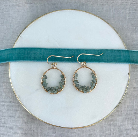 Gold Aquamarine Hoop Earrings