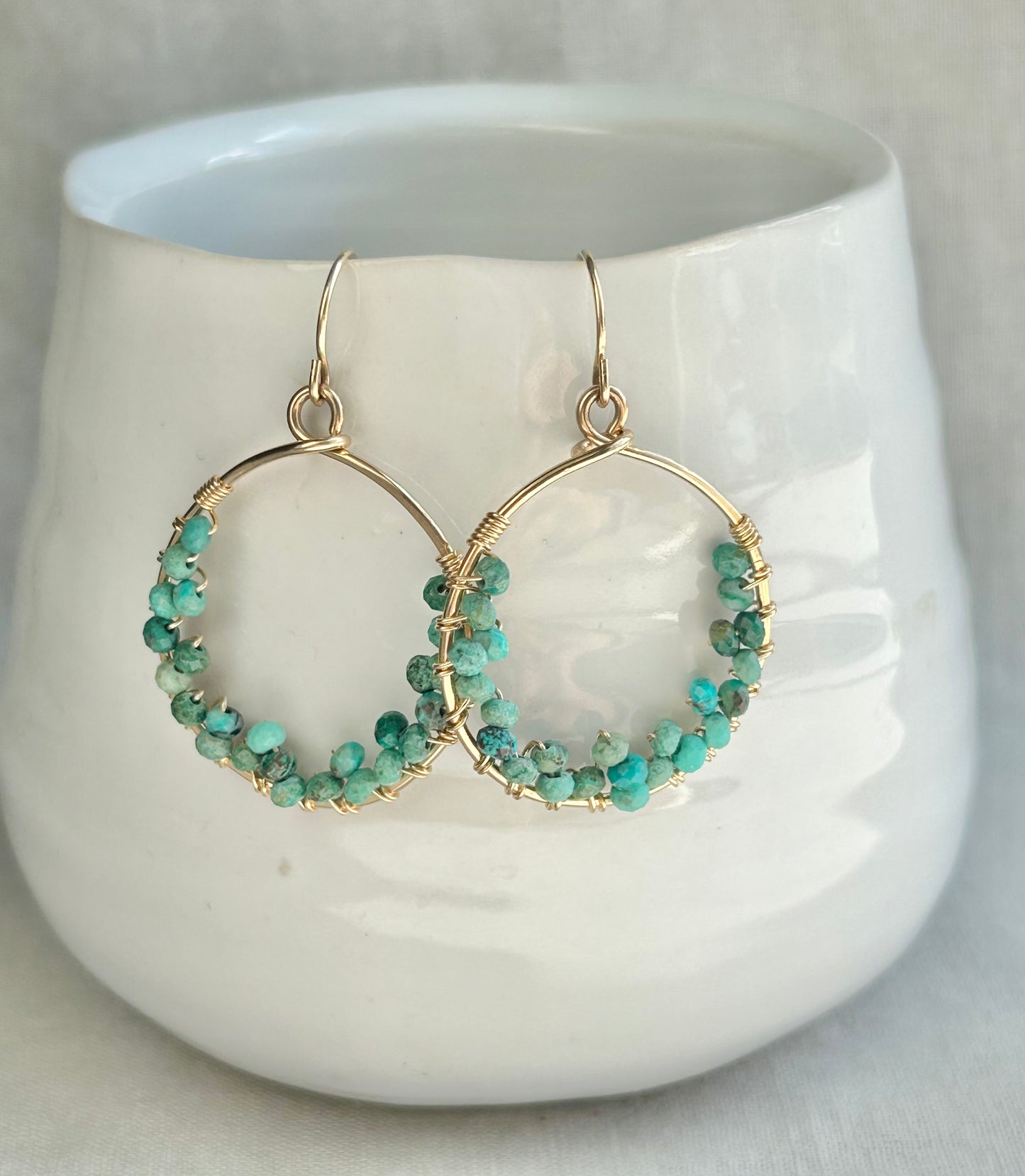 Large Turquoise Gold Hoop Earrings