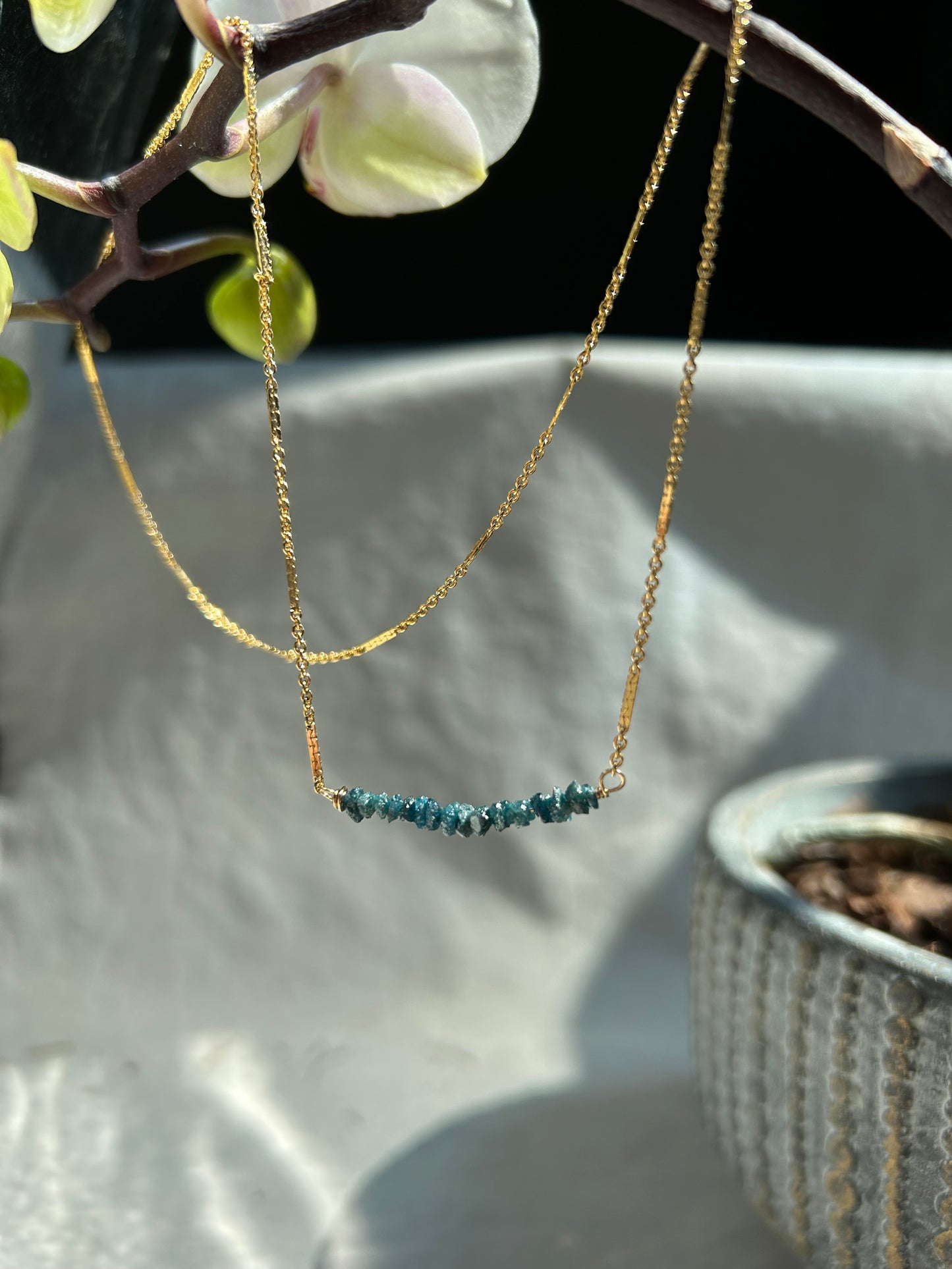 Blue Diamond Bar Necklace