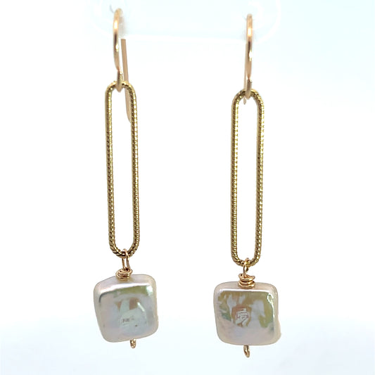 Square White Pearl Earrings