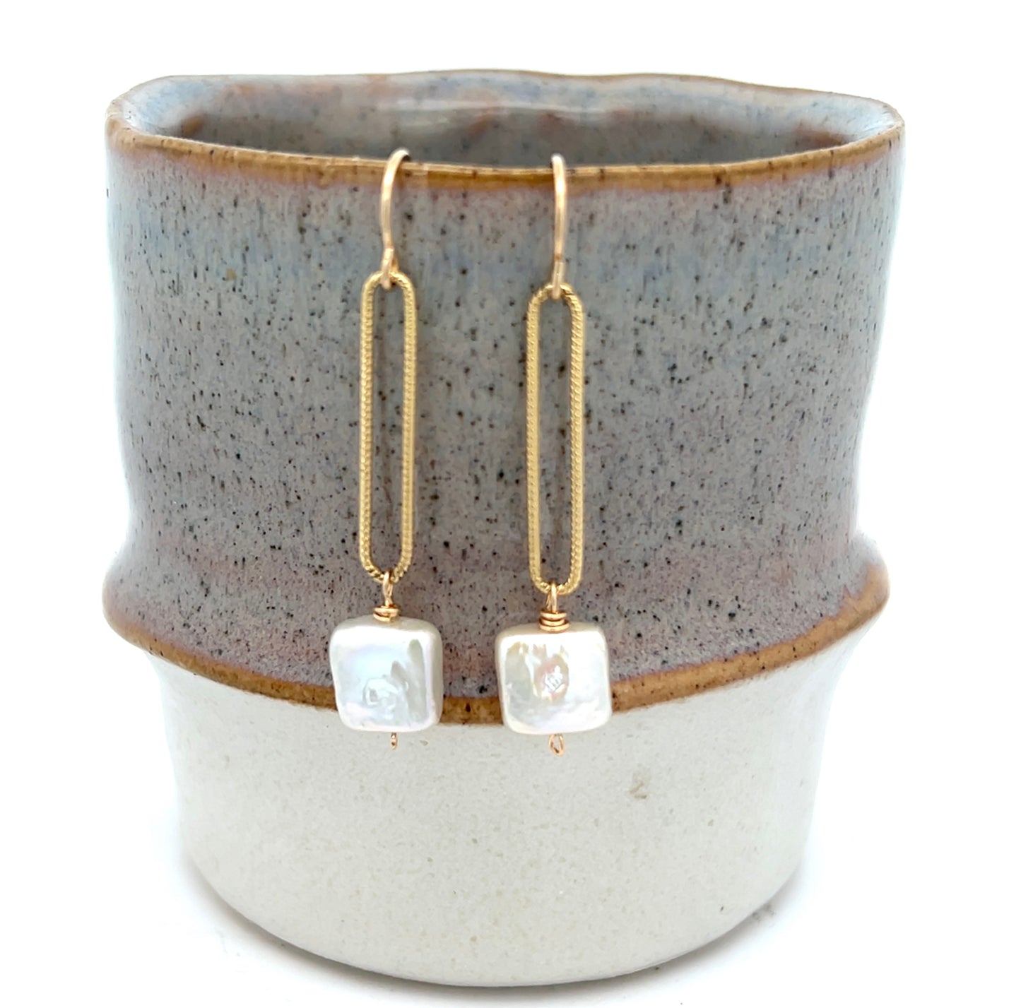 Square White Pearl Earrings