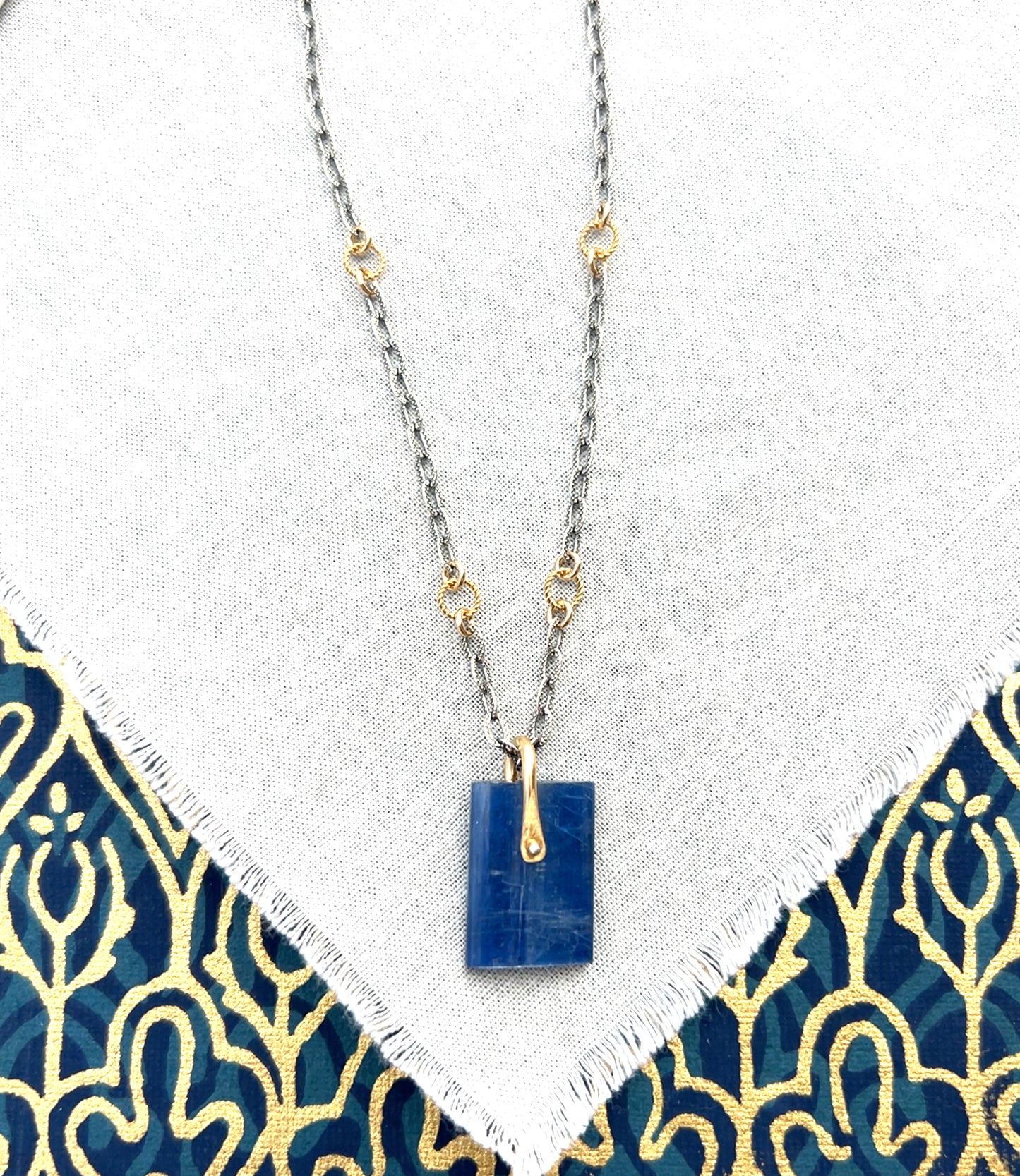 Kyanite Slice Mixed Metal Necklace
