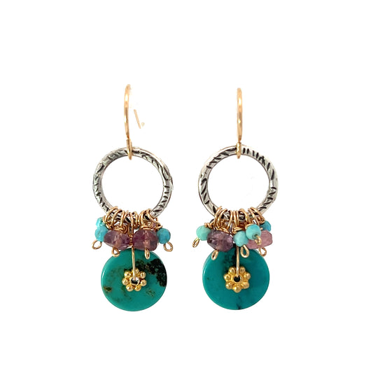 Mixed Metal Turquoise and Tassel Earrings