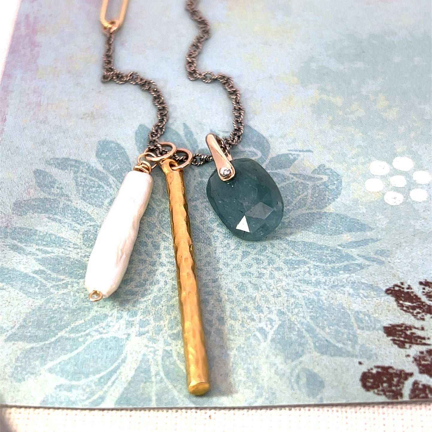 Blue Tourmaline Charm Necklace