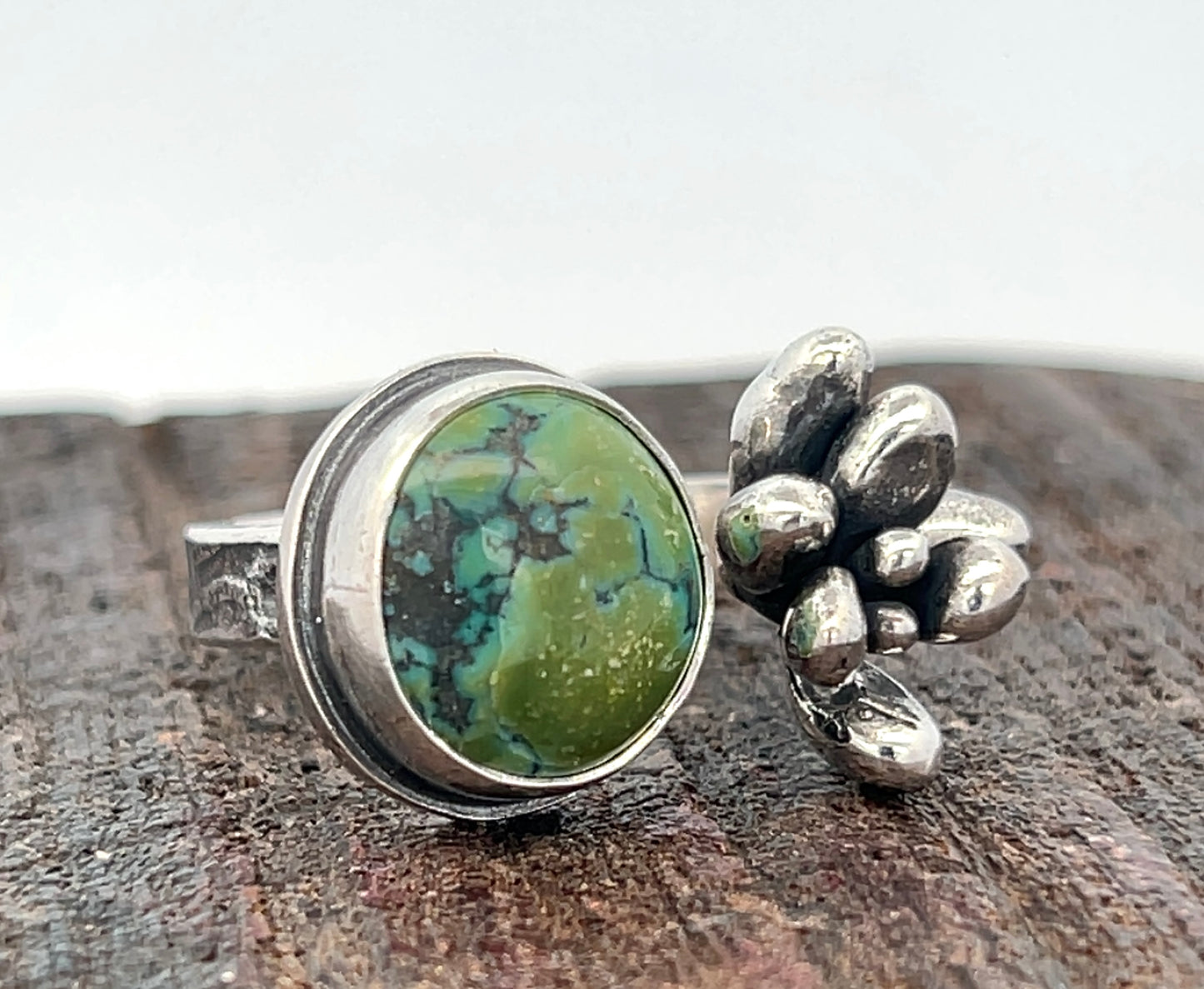 Turquoise and Silver Botanical Ring