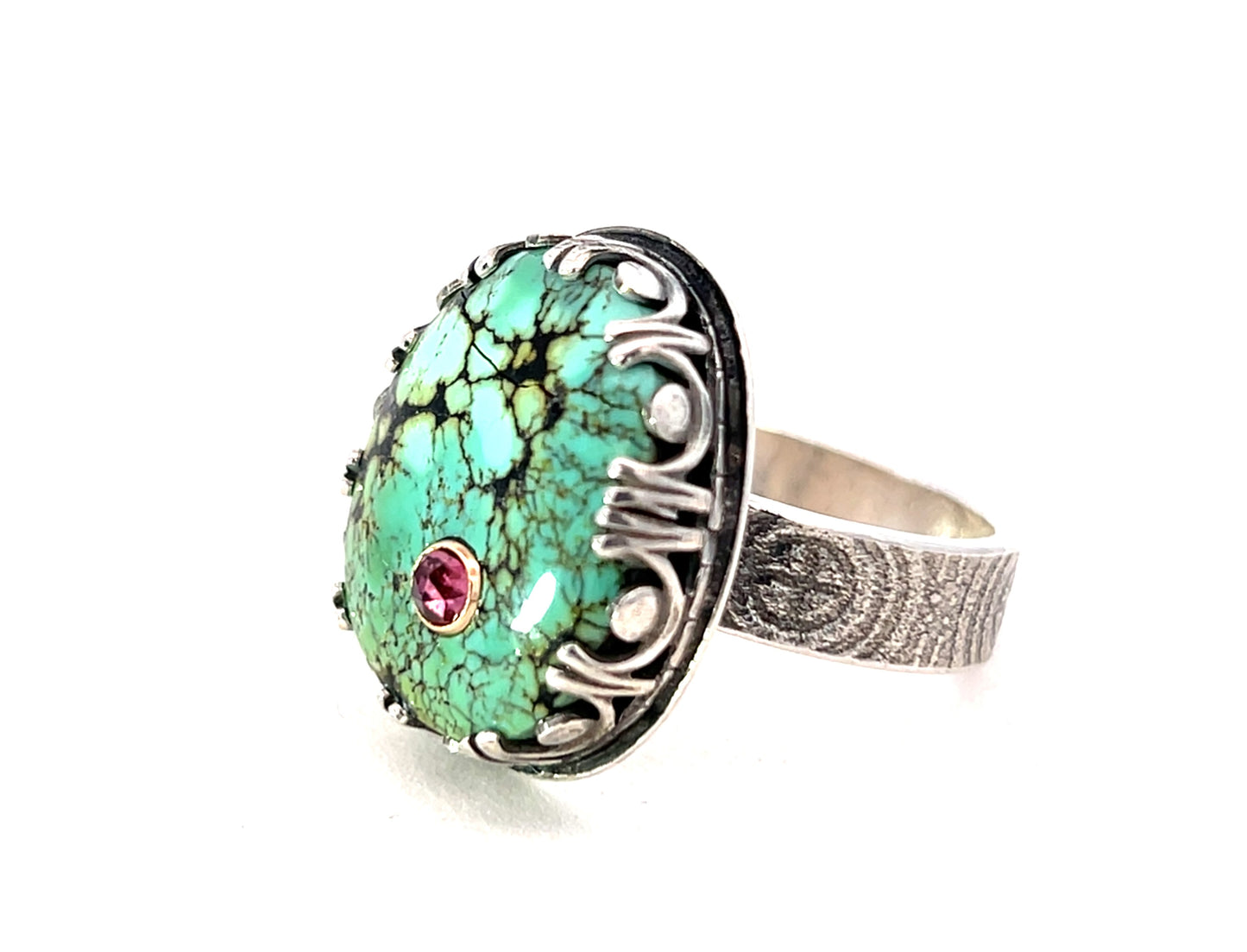 Large Turquoise Ring with Rhodolite Garnet