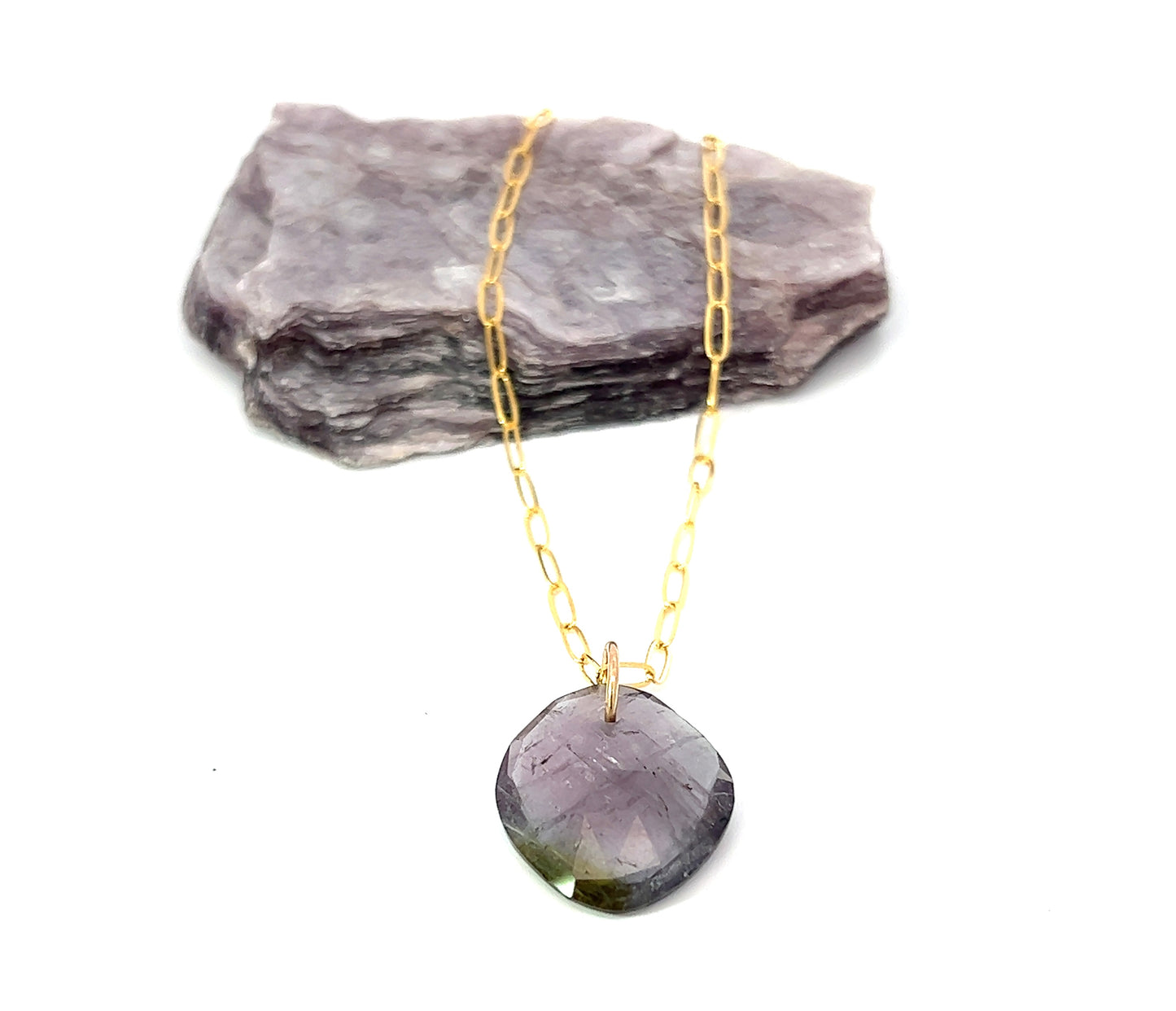 Tourmaline Slice Gold Pendant