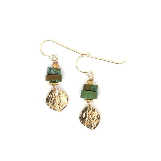 Turquoise and Gold Leaf Earrings