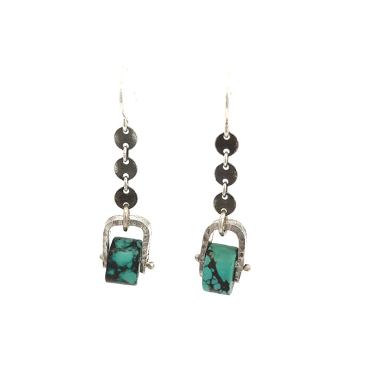 Turquoise and Sterling Wheel Earrings