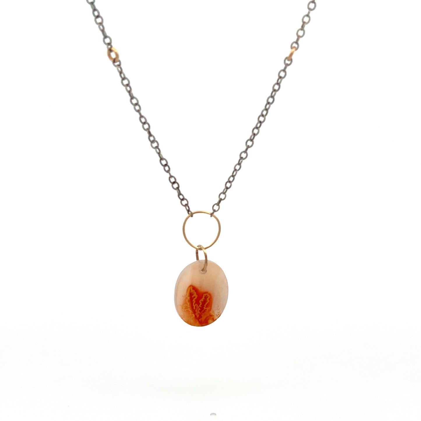 Orange Dendritic Agate Mixed Metal Necklace