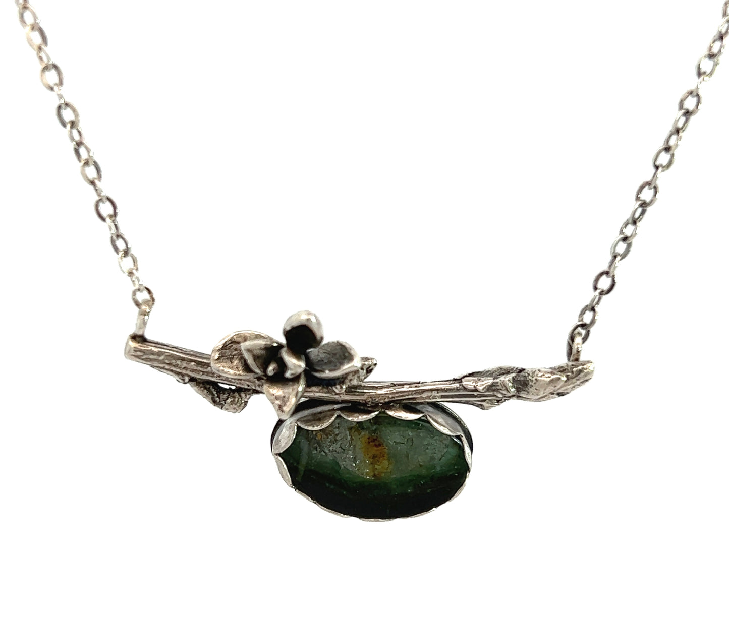 Silver Twig Bar Necklace with Tourmaline