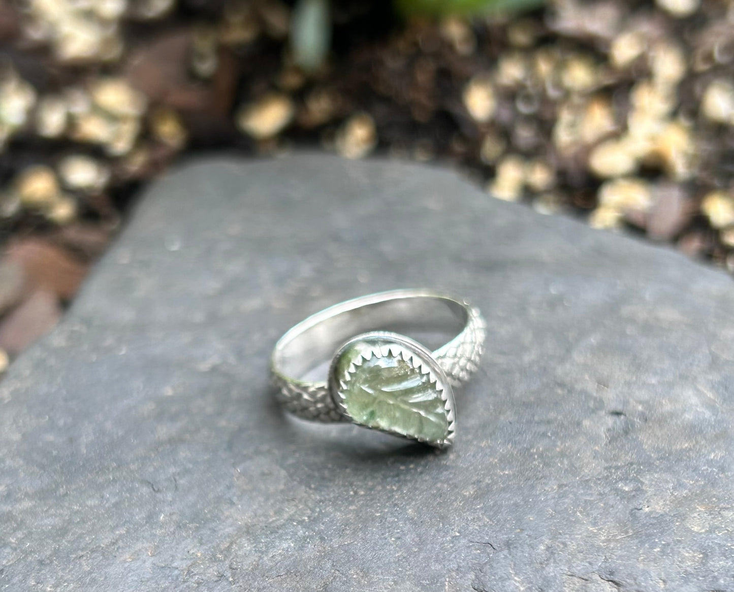 Carved Green Tourmaline Ring