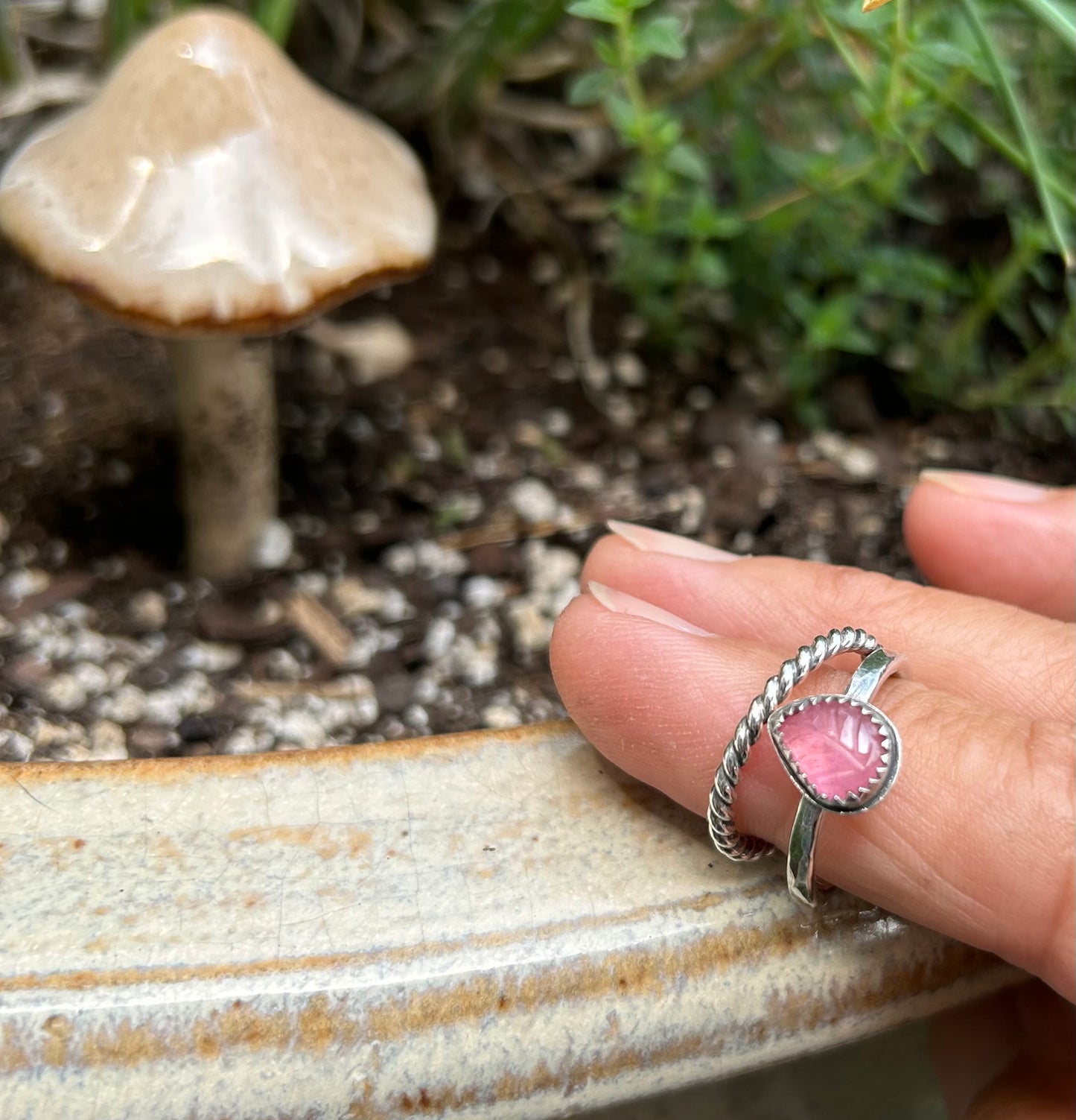 Pink Tourmaline Carved Gemstone Rings