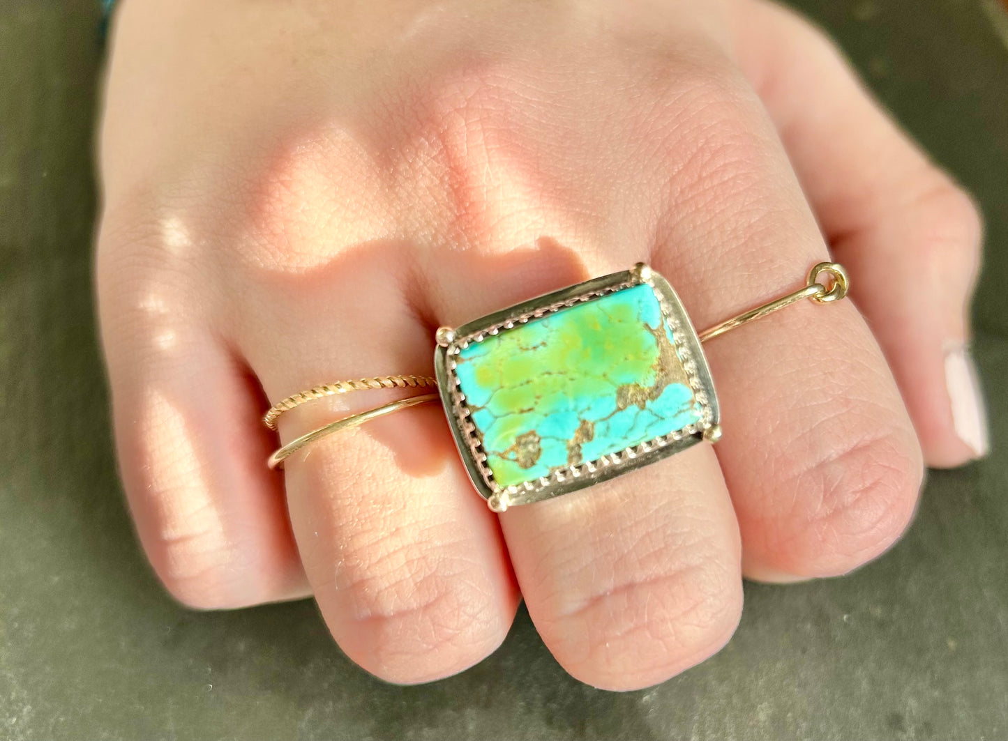 Mixed Metal Turquoise Statement Ring