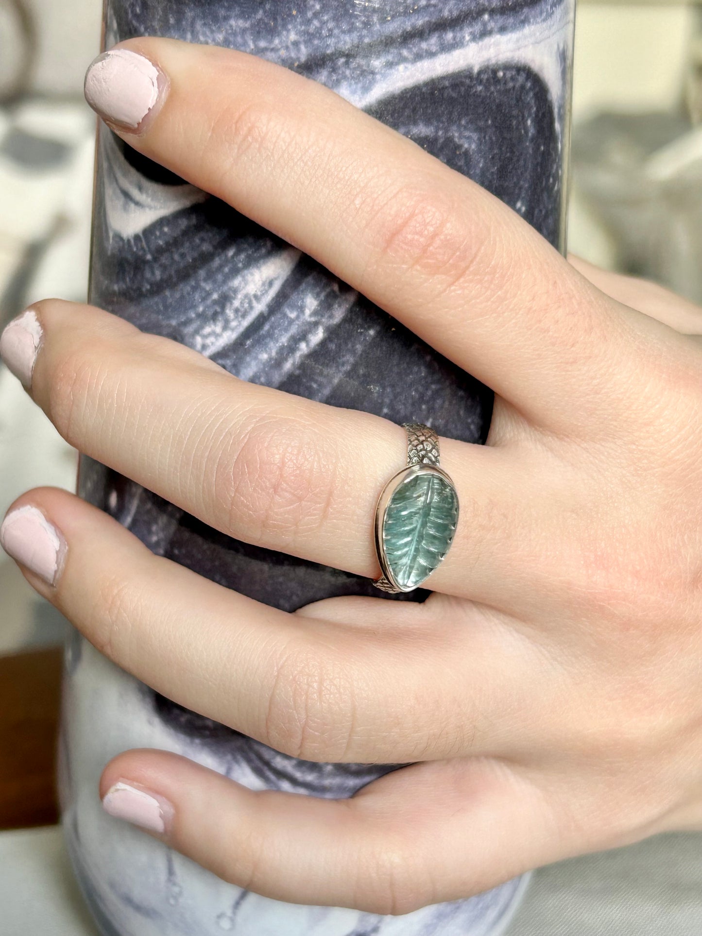 Carved Blue Kyanite Ring