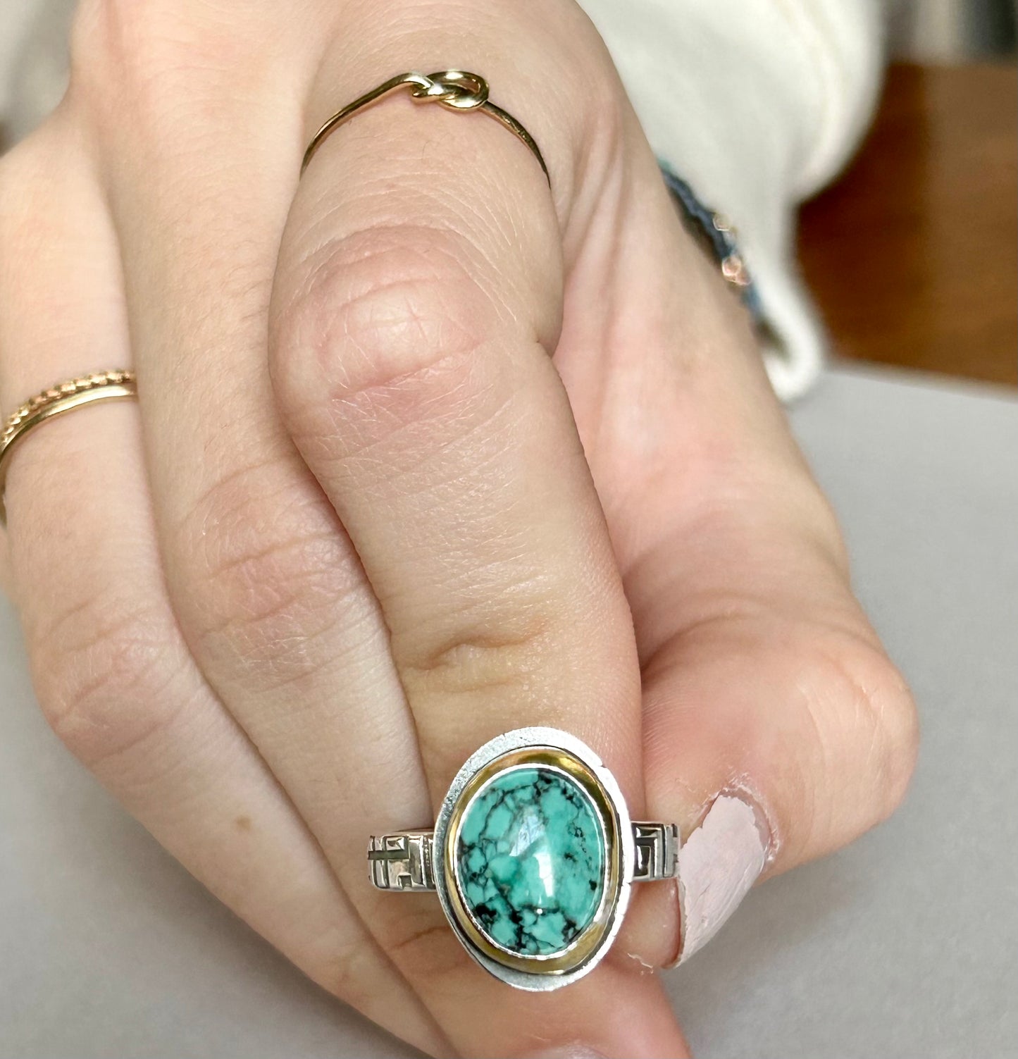 Mixed Metal Petite Turquoise Ring