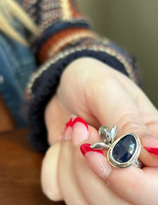 Blue Sapphire Silver Succulent Ring