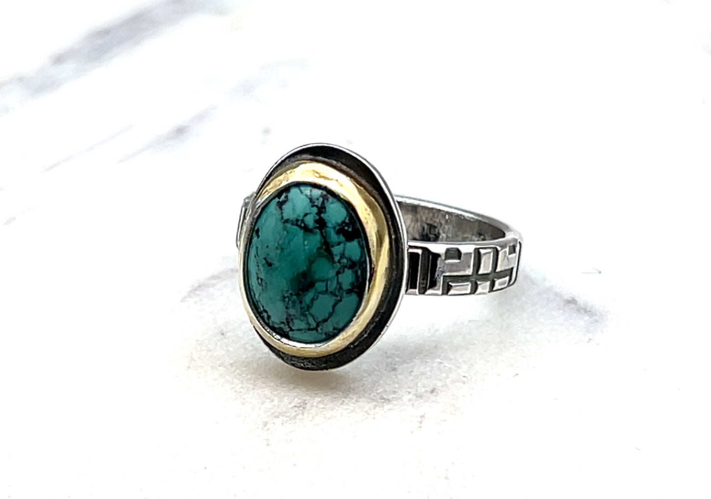 Mixed Metal Petite Turquoise Ring