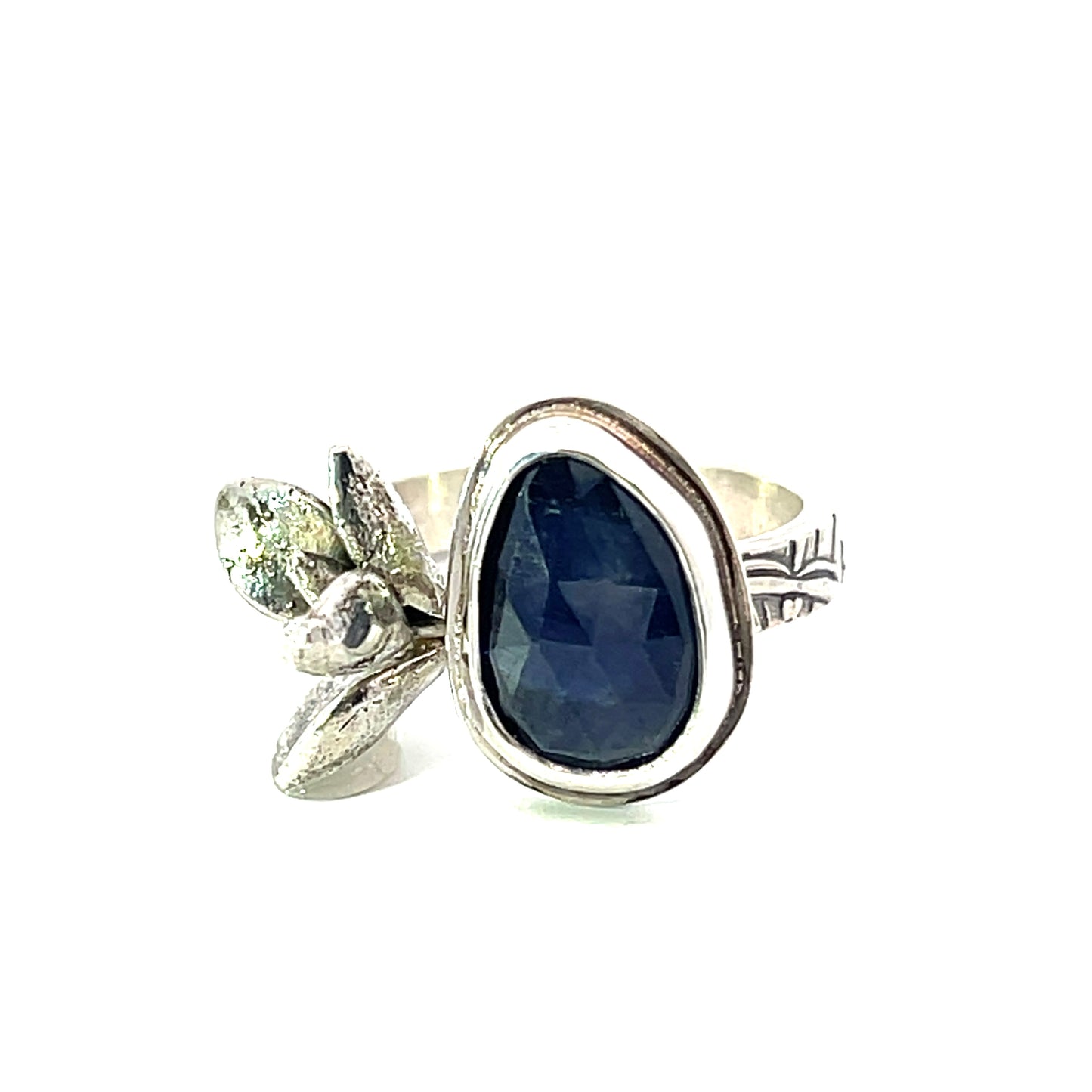 Blue Sapphire Silver Succulent Ring