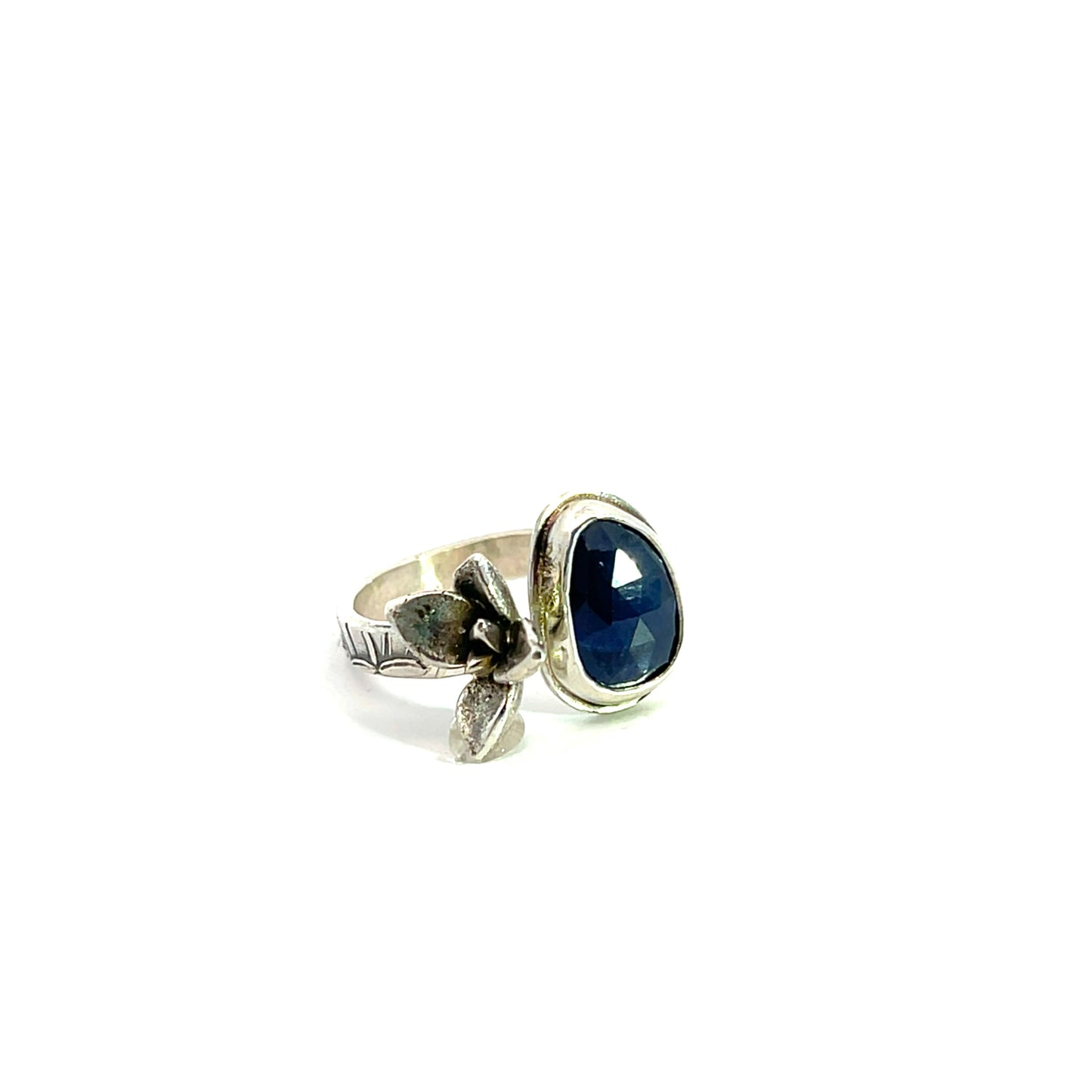 Blue Sapphire Silver Succulent Ring