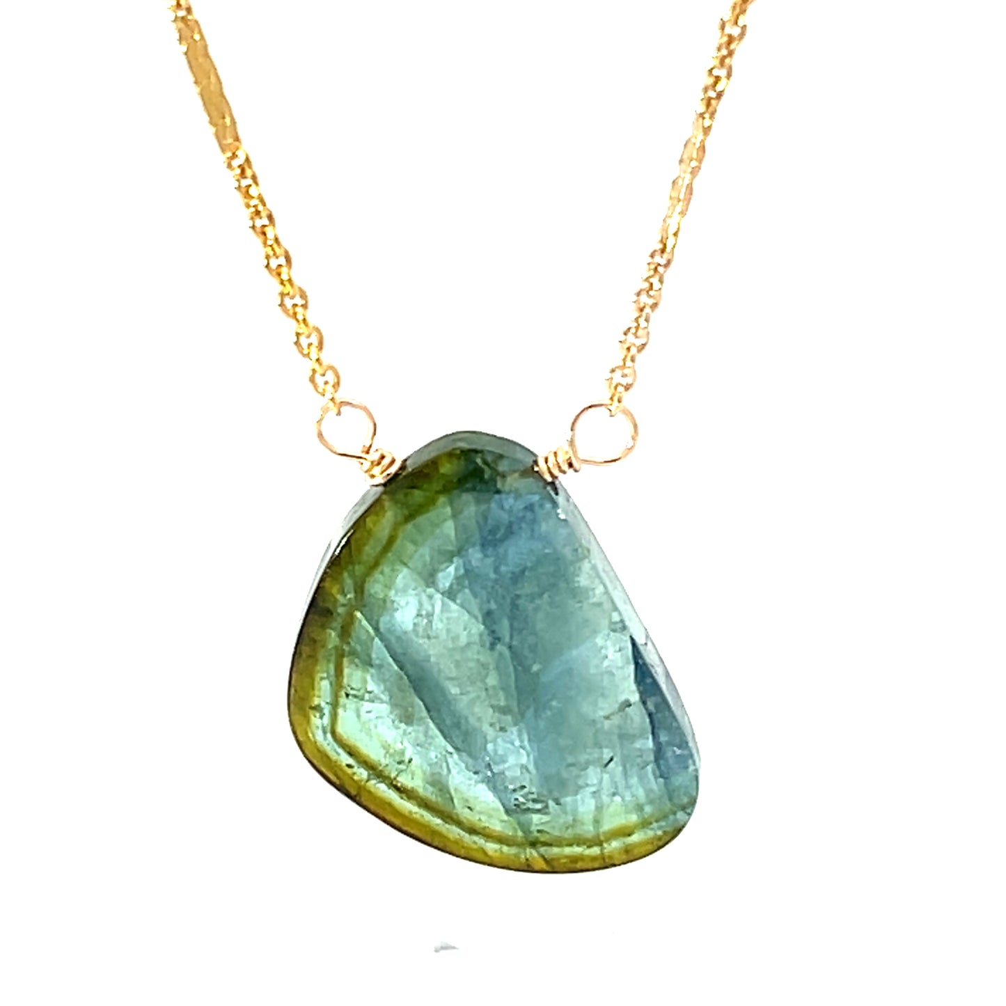 Large Blue/Green  Tourmaline Slice Pendant