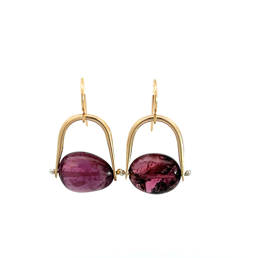 Pink Tourmaline Gold Earrings