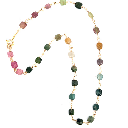 Multi Colored Tourmaline Necklace in Gold