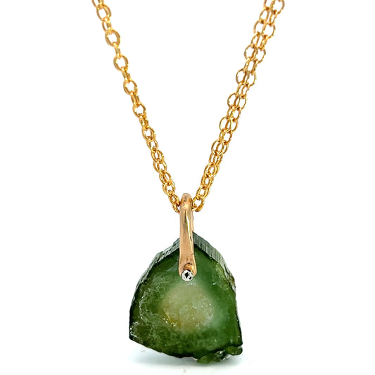 Green Tourmaline Slice Necklace