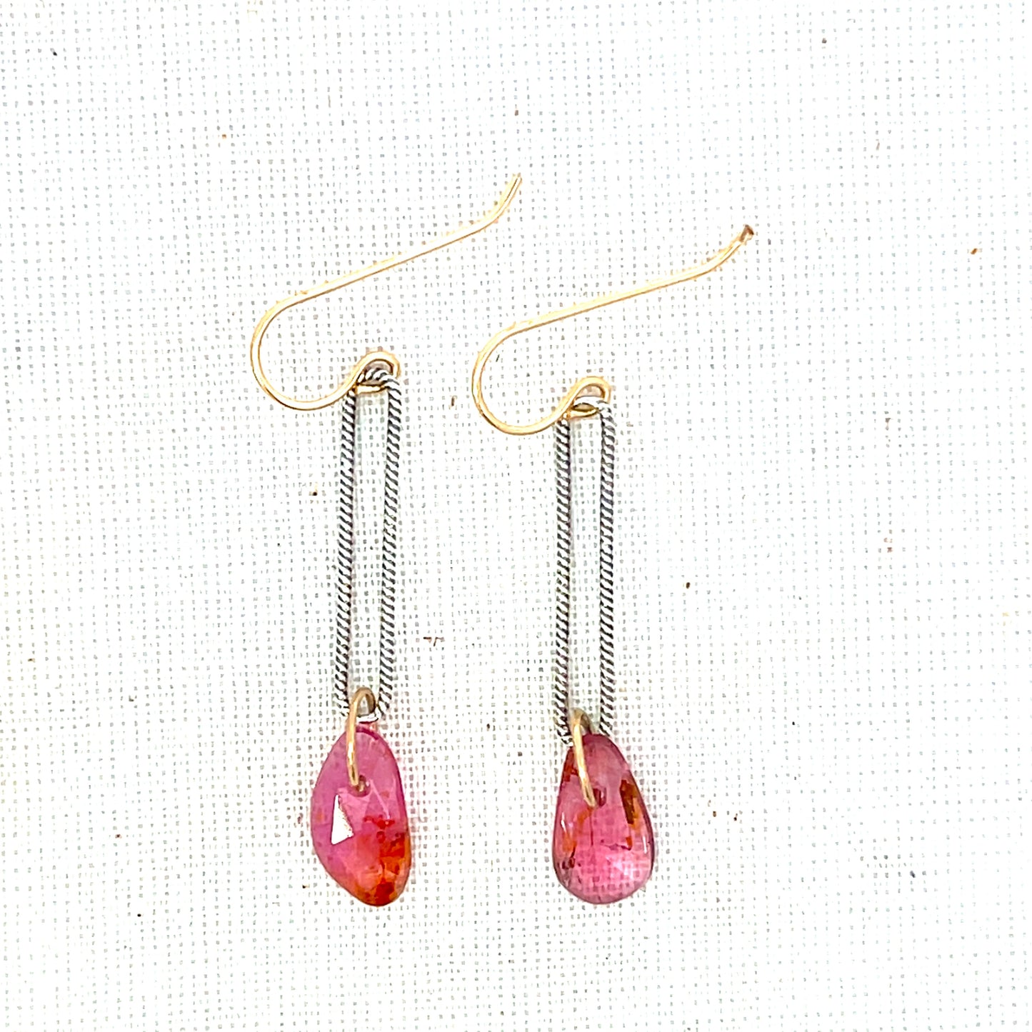 Rubelite Tourmaline Mixed Metal Earrings