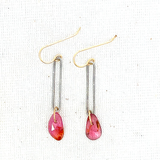 Rubelite Tourmaline Mixed Metal Earrings