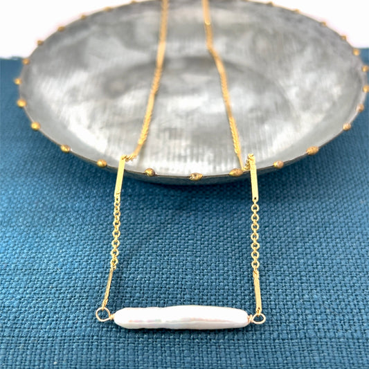 Stick Pearl Bar Necklace